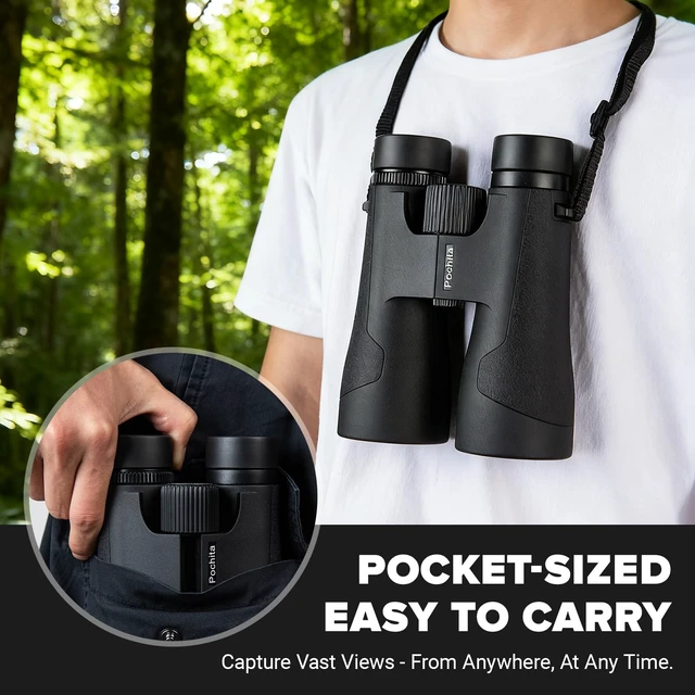 Alt view image 3 of 7 - 12x50 HD Binoculars for Adults - BAK4 Prism & FMC Lens, 22mm Large Eyepiece, IPX7 Waterproof with Carrying bag & Lens Covers, High-Power Compact Binoculars for Bird Watching, Hunting, Concerts, Travel