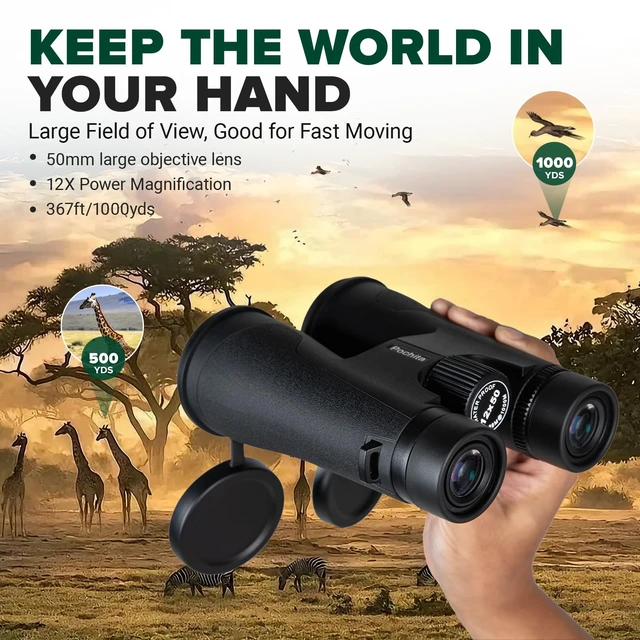 Alt view image 6 of 7 - 12x50 HD Binoculars for Adults - BAK4 Prism & FMC Lens, 22mm Large Eyepiece, IPX7 Waterproof with Carrying bag & Lens Covers, High-Power Compact Binoculars for Bird Watching, Hunting, Concerts, Travel