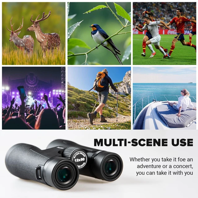 Alt view image 7 of 7 - 12x50 HD Binoculars for Adults - BAK4 Prism & FMC Lens, 22mm Large Eyepiece, IPX7 Waterproof with Carrying bag & Lens Covers, High-Power Compact Binoculars for Bird Watching, Hunting, Concerts, Travel
