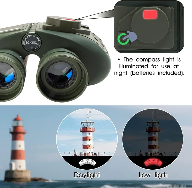Alt view image 3 of 7 - 10x50 Marine Binoculars with Compass and Rangefinder for Boating Waterproof and fogproof with BAK4 prisms and FMC optics for boating, sailing and wildlife watching; includes carry bag