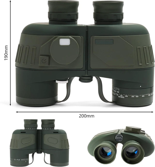 Alt view image 5 of 7 - 10x50 Marine Binoculars with Compass and Rangefinder for Boating Waterproof and fogproof with BAK4 prisms and FMC optics for boating, sailing and wildlife watching; includes carry bag