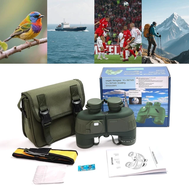 Alt view image 6 of 7 - 10x50 Marine Binoculars with Compass and Rangefinder for Boating Waterproof and fogproof with BAK4 prisms and FMC optics for boating, sailing and wildlife watching; includes carry bag