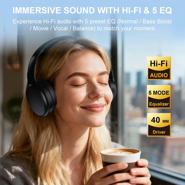 Alt view image 2 of 7 - Wireless Headphones for TV, Bluetooth & 2.4G Dual-Mode Headphones with Transmitter Box, 5 Equalizer Presets with Clear Dialogue, Built-in mic for Calls, TV Ear Headsets, Black