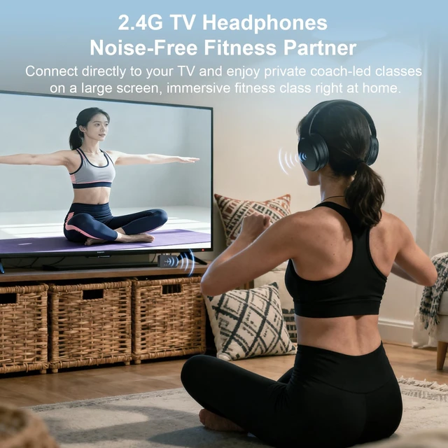 Alt view image 4 of 7 - Wireless Headphones for TV, Bluetooth & 2.4G Dual-Mode Headphones with Transmitter Box, 5 Equalizer Presets with Clear Dialogue, Built-in mic for Calls, TV Ear Headsets, Black