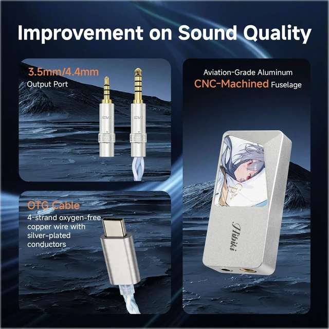 Alt view image 6 of 7 - Hibiki Mini Portable IEM DAC, USB C in Ear Monitor Amplifier USB C to 3.5/4.4mm Output, High Res 32bit/384kHz, ES9039Q2M Chip, 300mW @ 32 Mini Audio Adapter for Phone/PC
