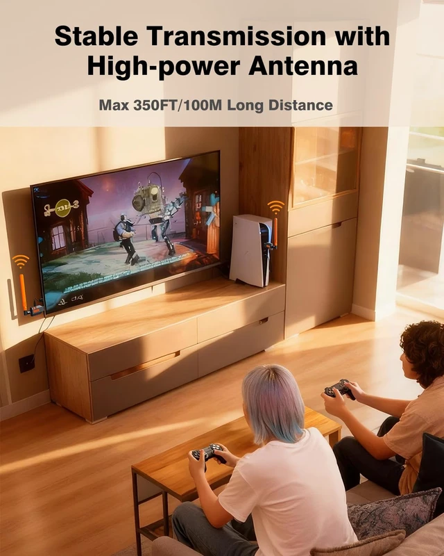 Alt view image 4 of 7 - Wireless HDMI Transmitter and Receiver, 350FT/100M Long Range 4K Decode 1080P@60Hz Output, Metal Case Fast Cooling, No APP Need Plug and Play