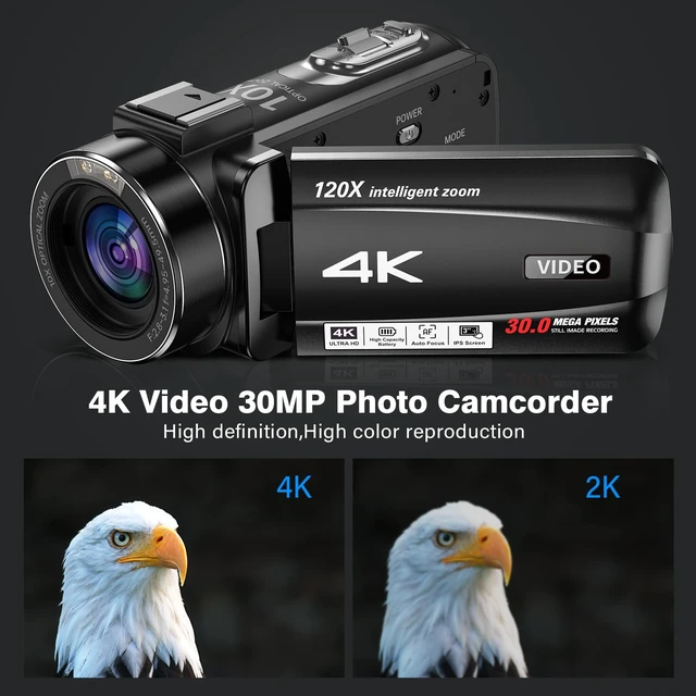 Alt view image 2 of 7 - 4K 30MP Camcorder Video Camera 10X Optical Auto Focus Camcorders Vlogging Camera with Tripod 3.0"" IPS Touch Screen Microphone 32GB SD Card 2 Batteries, DV091