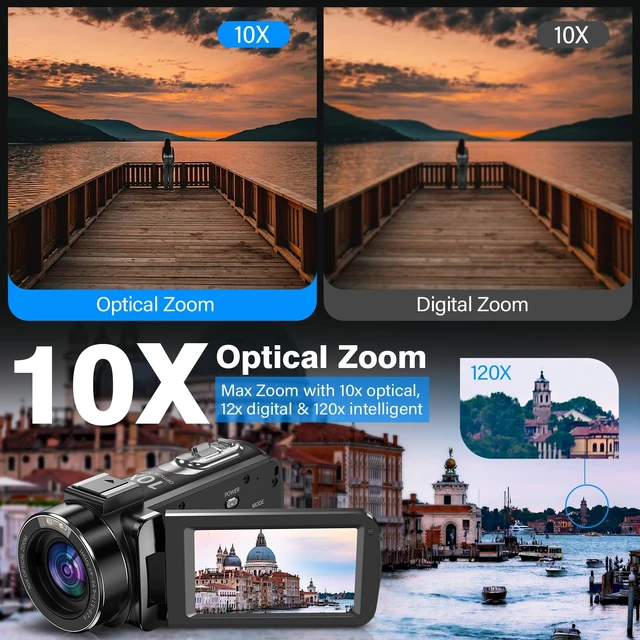 Alt view image 4 of 7 - 4K 30MP Camcorder Video Camera 10X Optical Auto Focus Camcorders Vlogging Camera with Tripod 3.0"" IPS Touch Screen Microphone 32GB SD Card 2 Batteries, DV091