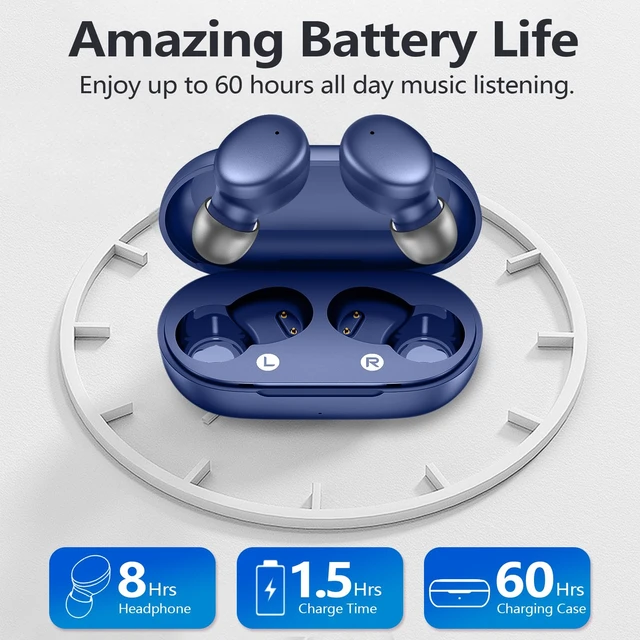 Alt view image 4 of 6 - Mini Wireless Earbuds Bluetooth 5.3 in Ear Headphones Headsets Light Weight,60Hrs Playtime Ear Buds with Charging Case,Smart Touch Control,Premium Sound with Deep Bass for Sport-Blue
