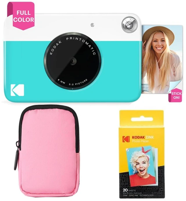 Main image of Printomatic Full-Color Instant Print Camera Starter Bundle + Soft Case + Zink 20pk Photo Paper - Colorful Photos On 2x3 Sticky-Back Paper - Fun Gift for Birthday Christmas Holiday - Blue
