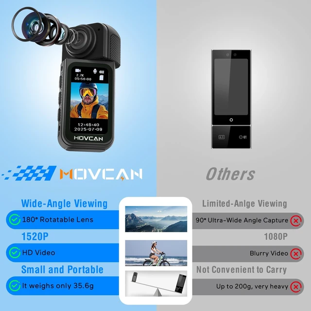 Alt view image 7 of 7 - S70 Body Camera with Audio and Video Recording, HD 1520P Body Cam with 180° Rotating Lens, Thumb Size Hands Free Recording Body Worn Camera, Portable Camcorder for Work (128GB, Black)