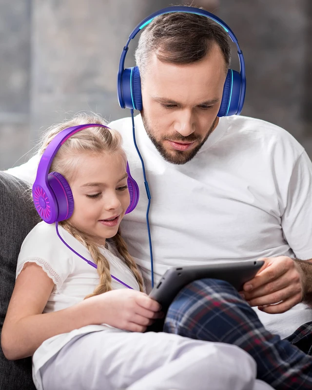 Alt view image 2 of 7 - i45 Kids Headphones Wired, On-Ear Headphones for School Teens, Blue Foldable Portable, 1.5M Cord Headphone Stereo Aux Jack 3.5mm Headset for Smartphones Chromebook Computer PC Airplane Travel