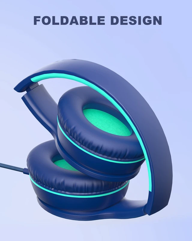 Alt view image 4 of 7 - i45 Kids Headphones Wired, On-Ear Headphones for School Teens, Blue Foldable Portable, 1.5M Cord Headphone Stereo Aux Jack 3.5mm Headset for Smartphones Chromebook Computer PC Airplane Travel