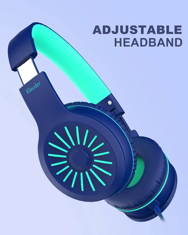 Alt view image 3 of 7 - i45 Kids Headphones Wired, On-Ear Headphones for School Teens, Blue Foldable Portable, 1.5M Cord Headphone Stereo Aux Jack 3.5mm Headset for Smartphones Chromebook Computer PC Airplane Travel