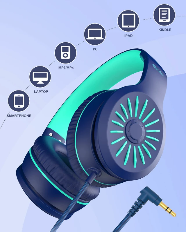 Alt view image 5 of 7 - i45 Kids Headphones Wired, On-Ear Headphones for School Teens, Blue Foldable Portable, 1.5M Cord Headphone Stereo Aux Jack 3.5mm Headset for Smartphones Chromebook Computer PC Airplane Travel