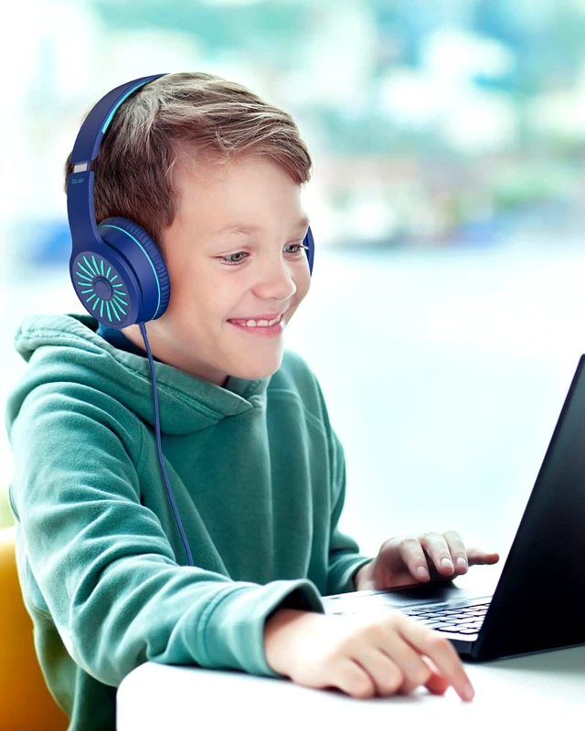 Alt view image 6 of 7 - i45 Kids Headphones Wired, On-Ear Headphones for School Teens, Blue Foldable Portable, 1.5M Cord Headphone Stereo Aux Jack 3.5mm Headset for Smartphones Chromebook Computer PC Airplane Travel