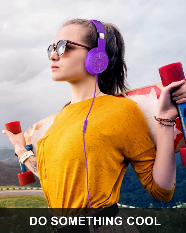 Alt view image 2 of 7 - i45 Kids Headphones Wired, On-Ear Headphones for School, Purple Foldable Portable, 1.5M Cord Headphone Stereo Aux Jack 3.5mm Headset for Smartphones Chromebook Computer PC Airplane Travel