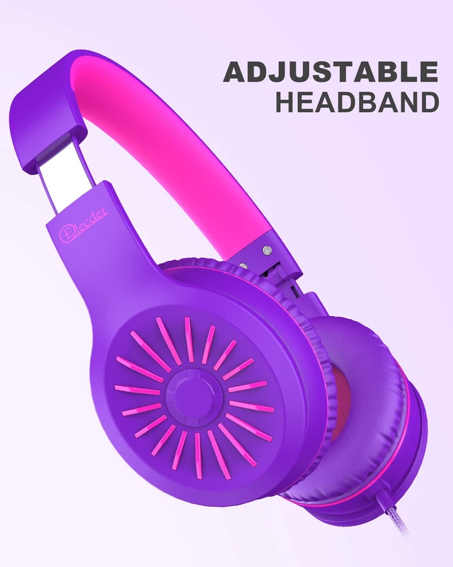 Alt view image 3 of 7 - i45 Kids Headphones Wired, On-Ear Headphones for School, Purple Foldable Portable, 1.5M Cord Headphone Stereo Aux Jack 3.5mm Headset for Smartphones Chromebook Computer PC Airplane Travel