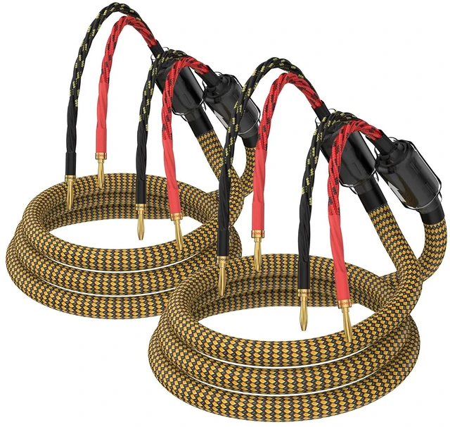 Main image of HiFi OFC Audiophile Speaker Cable, Nylon Braid Gold Plated Banana Plug Cable,with 8 Banana Plugs,(10ft 3m)