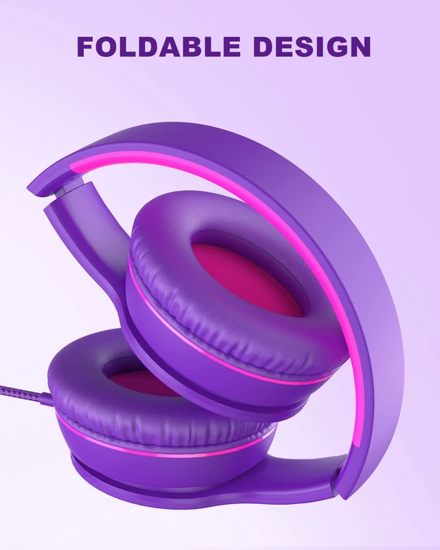 Alt view image 4 of 7 - i45 Kids Headphones Wired, On-Ear Headphones for School, Purple Foldable Portable, 1.5M Cord Headphone Stereo Aux Jack 3.5mm Headset for Smartphones Chromebook Computer PC Airplane Travel