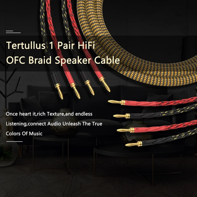 Alt view image 4 of 6 - HiFi OFC Audiophile Speaker Cable, Nylon Braid Gold Plated Banana Plug Cable,with 8 Banana Plugs,(10ft 3m)