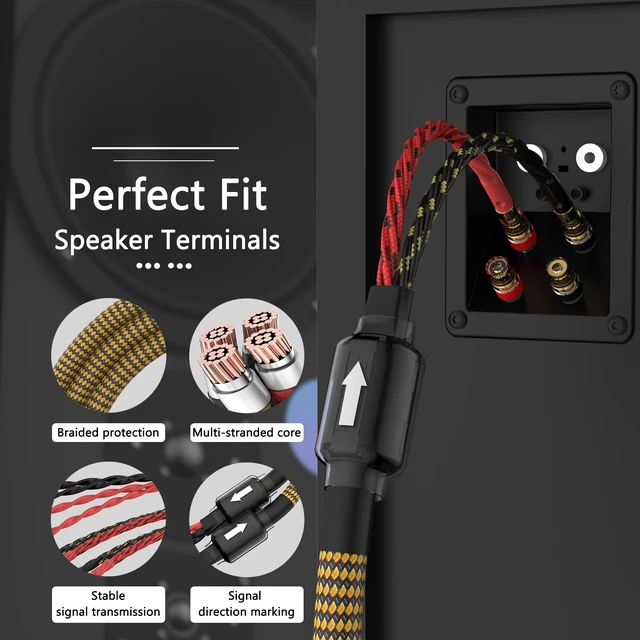 Alt view image 5 of 6 - HiFi OFC Audiophile Speaker Cable, Nylon Braid Gold Plated Banana Plug Cable,with 8 Banana Plugs,(10ft 3m)