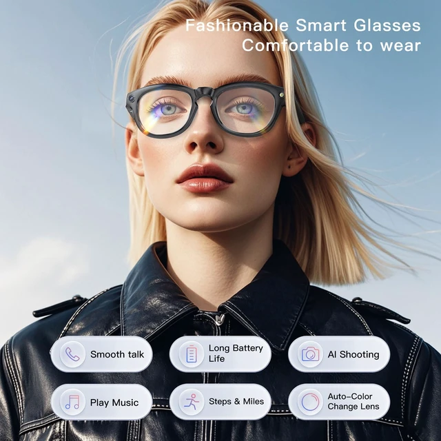 Alt view image 2 of 7 - AI-Powered Smart Translator Glasses with Camera, 11-Language Translation, Video Recording, Photo, App Control for Traveling