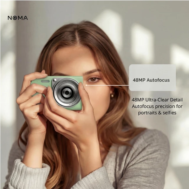 Alt view image 2 of 7 - Noma Vintage Digital Camera Retro Aesthetic Point and Shoot, 48MP Photos, 4K Video, Compact Travel Camera with SD Card Reader Included (Mint Green)