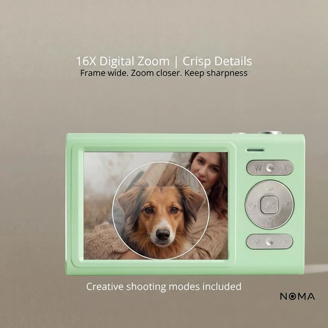 Alt view image 4 of 7 - Noma Vintage Digital Camera Retro Aesthetic Point and Shoot, 48MP Photos, 4K Video, Compact Travel Camera with SD Card Reader Included (Mint Green)