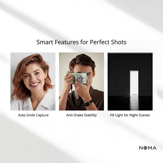 Alt view image 7 of 7 - Noma Vintage Digital Camera Retro Aesthetic Point and Shoot, 48MP Photos, 4K Video, Compact Travel Camera with SD Card Reader Included (Mint Green)