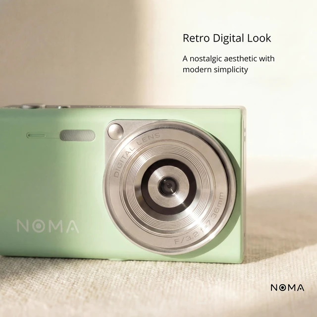 Alt view image 6 of 7 - Noma Vintage Digital Camera Retro Aesthetic Point and Shoot, 48MP Photos, 4K Video, Compact Travel Camera with SD Card Reader Included (Mint Green)