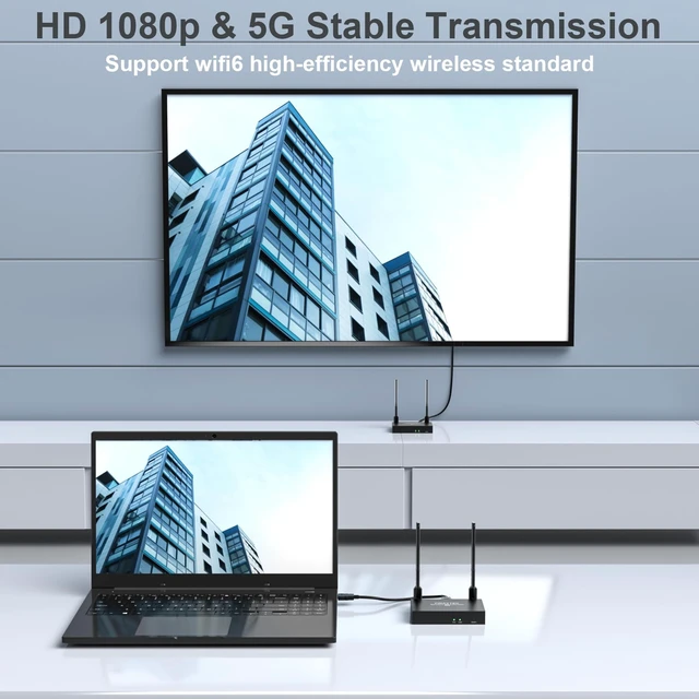 Alt view image 4 of 7 - Wireless HDMI Transmitter and Receiver 4K: 1640FT/500M Range,Plug & Play, 1080P HD Output Wireless HDMI Extender Support 2.4/5GHz for Streaming Video/Audio from Laptop,PC,Smart Phone to HDTV/Projector