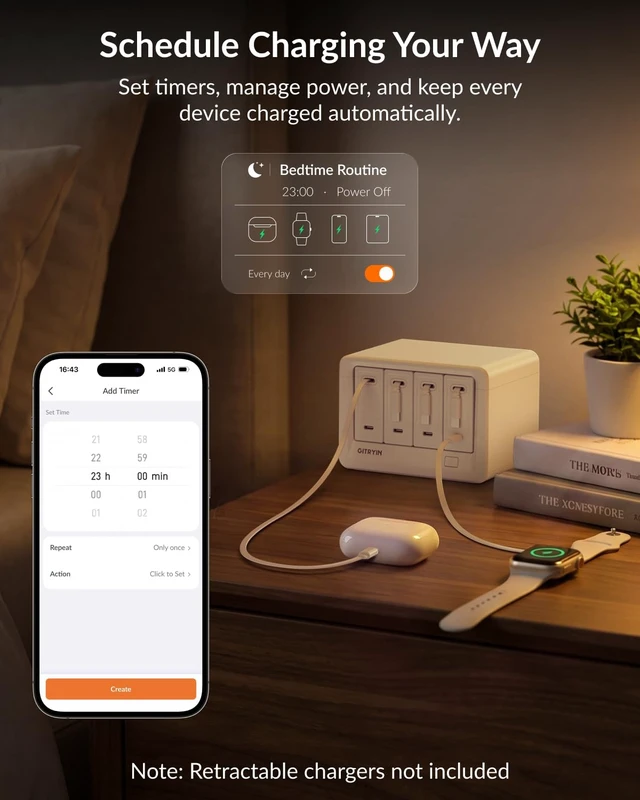 Alt view image 4 of 7 - 8-in-1 Desk Power Strip, App Remote Control, 3.28ft Extension Cord Modular Charging Hub with 8 AC Outlets, 1020J Surge Protection, 45° Flat Plug for Home Office, Desk Accessories, White