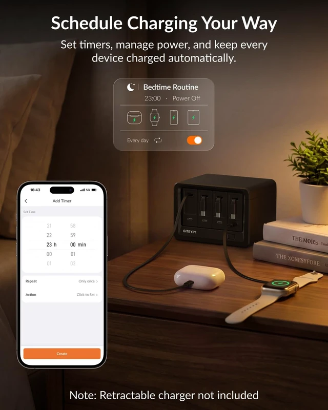 Alt view image 4 of 7 - 8-in-1 Desk Power Strip, App Remote Control, 3.28ft Extension Cord Modular Charging Hub with 8 AC Outlets, 1020J Surge Protection, 45° Flat Plug for Home Office, Desk Accessories, Black