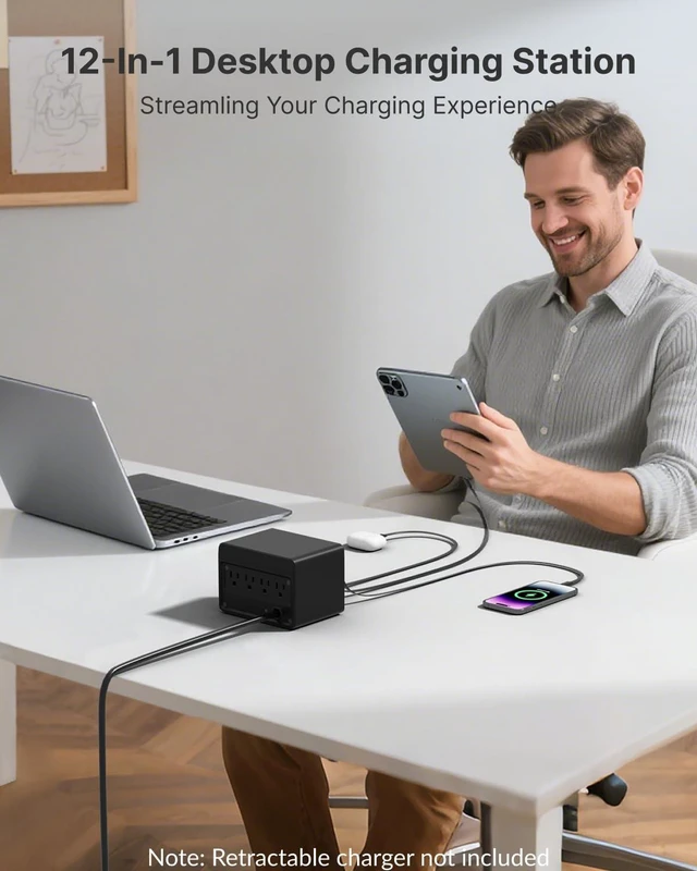 Alt view image 6 of 7 - 8-in-1 Desk Power Strip, App Remote Control, 3.28ft Extension Cord Modular Charging Hub with 8 AC Outlets, 1020J Surge Protection, 45° Flat Plug for Home Office, Desk Accessories, Black