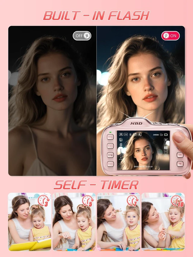 Alt view image 7 of 7 - 4K 64MP Digital Camera with 64GB Card and 16X ZoomEasy for Kids(Pink) Autofocus Portable Compact Camera for Photography, Perfect for Teens, Kids, Adults & Beginners