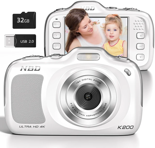 Main image of 4K 64MP Digital Camera with 32GB Card and 16X ZoomEasy for Kids(White) Autofocus Portable Compact Camera for Photography, Perfect for Teens, Kids, Adults & Beginners