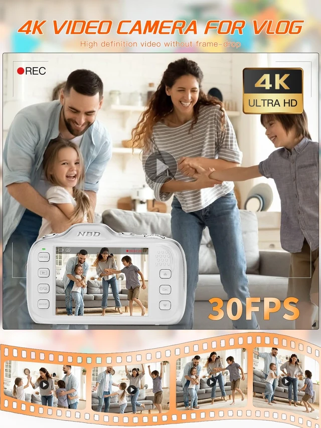 Alt view image 3 of 7 - 4K 64MP Digital Camera with 32GB Card and 16X ZoomEasy for Kids(White) Autofocus Portable Compact Camera for Photography, Perfect for Teens, Kids, Adults & Beginners