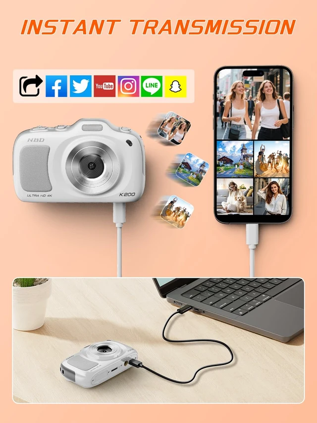 Alt view image 7 of 7 - 4K 64MP Digital Camera with 32GB Card and 16X ZoomEasy for Kids(White) Autofocus Portable Compact Camera for Photography, Perfect for Teens, Kids, Adults & Beginners