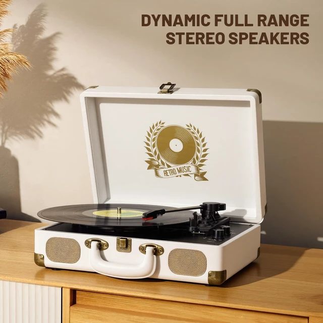 Alt view image 6 of 7 - Record Player Bluetooth Turntable 3-Speed Suitcase Portable Vintage Belt-Driven Vinyl Record Player with Built-in Speakers RCA Line Out AUX in Headphone Jack