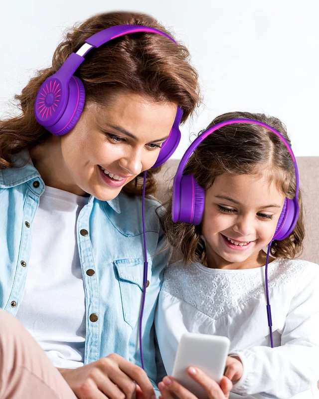Alt view image 6 of 7 - i45 Kids Headphones Wired, On-Ear Headphones for School, Purple Foldable Portable, 1.5M Cord Headphone Stereo Aux Jack 3.5mm Headset for Smartphones Chromebook Computer PC Airplane Travel