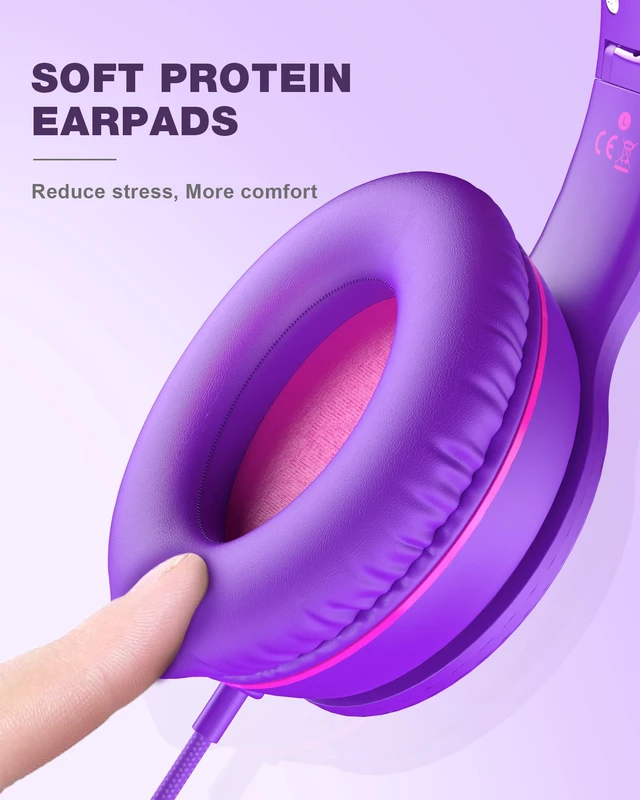 Alt view image 7 of 7 - i45 Kids Headphones Wired, On-Ear Headphones for School, Purple Foldable Portable, 1.5M Cord Headphone Stereo Aux Jack 3.5mm Headset for Smartphones Chromebook Computer PC Airplane Travel