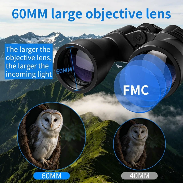 Alt view image 2 of 7 - 8x60mm Large Objective Adults Binoculars,FMC Fully Multi-Coated Lens & BAK4 Prism & HD Optics, Designed for Low-Light Use, Ideal for Bird Watching,Hunting,Astronomy & Stargazing,Cruise,Gifts for Men