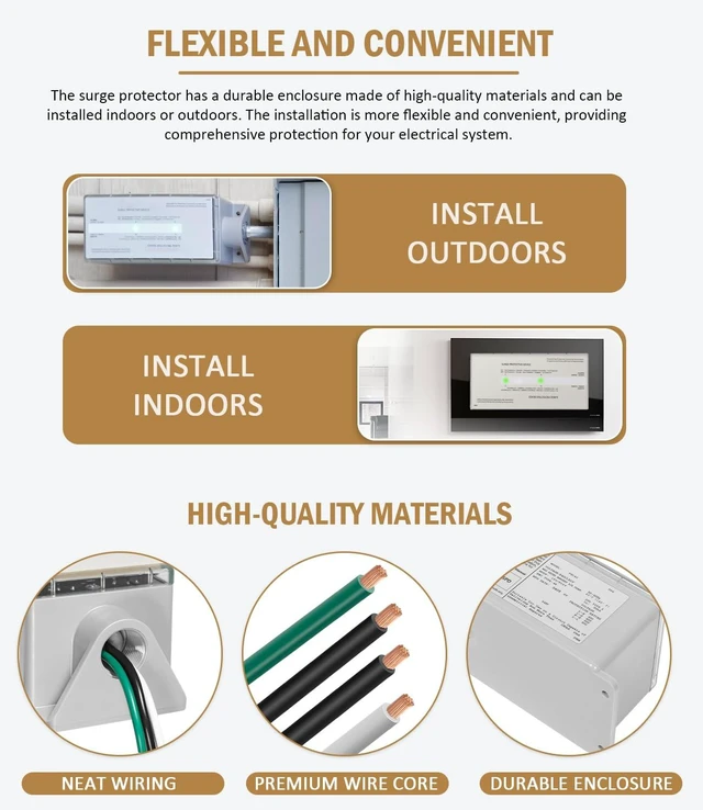 Alt view image 4 of 7 - FS100 100kA Whole House Surge Protector, 120/240V 100kA surge capacity for 120/240V split-phase systems; LED status and audible alarm; hardwired indoor/outdoor installation