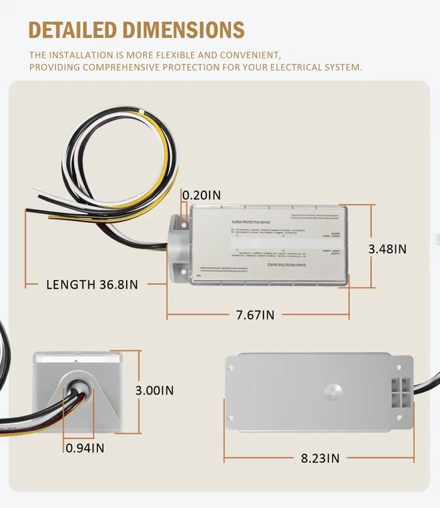 Alt view image 7 of 7 - FS100 100kA Whole House Surge Protector, 120/240V 100kA surge capacity for 120/240V split-phase systems; LED status and audible alarm; hardwired indoor/outdoor installation