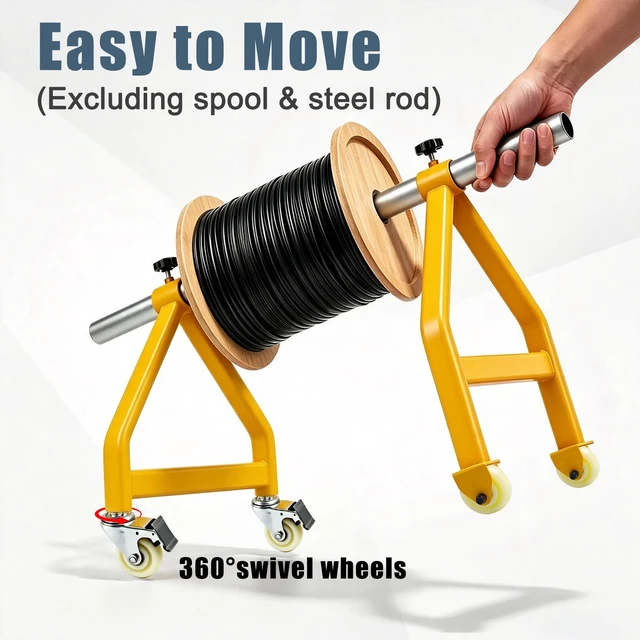 Alt view image 3 of 7 - Portable Cable Caddy, Spool Holder with Brake Wheels,Wire Spool Rack for 28" Spools,230 lbs Capacity