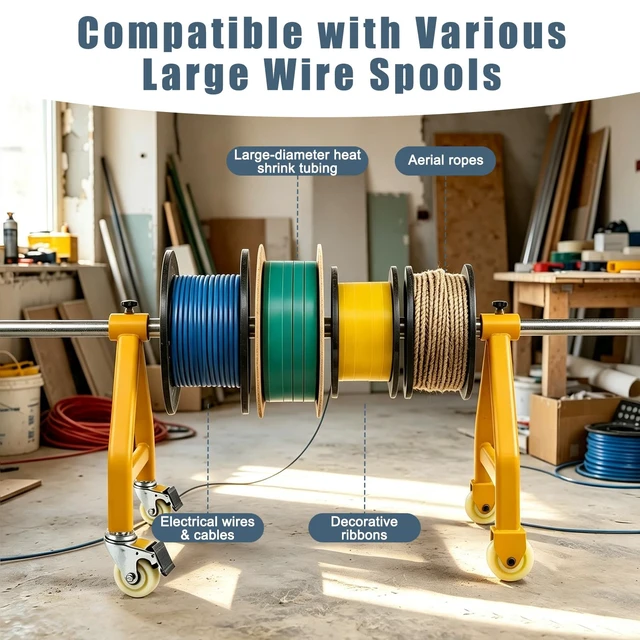 Alt view image 7 of 7 - Portable Cable Caddy, Spool Holder with Brake Wheels,Wire Spool Rack for 28" Spools,230 lbs Capacity
