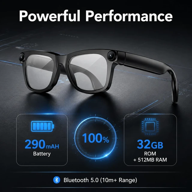 Alt view image 5 of 7 - AI Smart Glasses with 8MP Camera and Voice Control 140+ Languages Translation, Photo & Video Recording, Bluetooth Enabled, Audio Recording, for Men & Women