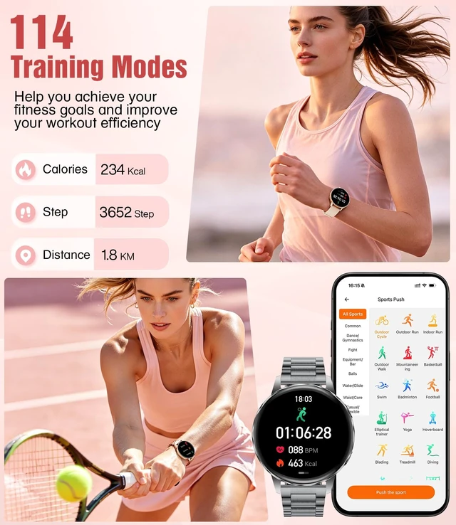 Alt view image 4 of 7 - 1.27" Smart Watch for Women,Smart Watch for Android/iOS with Bluetooth Call,Health Tracker 100+ Sports Modes, IP68 Waterproof,Mutifuction 2 Straps(Black)