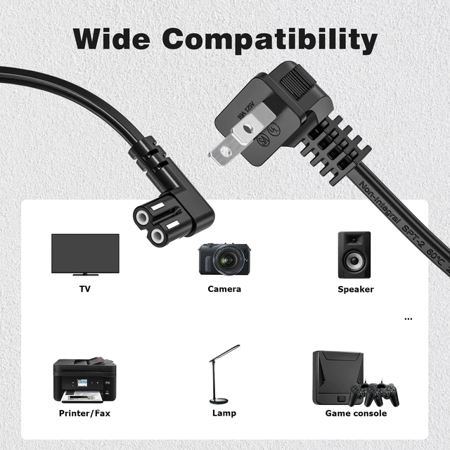 Alt view image 4 of 7 - Right Angle TV Power Cable, 2-Pack 6-Feet 18AWG 90 Degree Angled 2 Slot to L-Shaped C7 Power Cord for Samsung Philips Toshiba LG Sony Sharp Panasonic Vizio LED Flat TV Sky box,Sky Plus+ HD Box